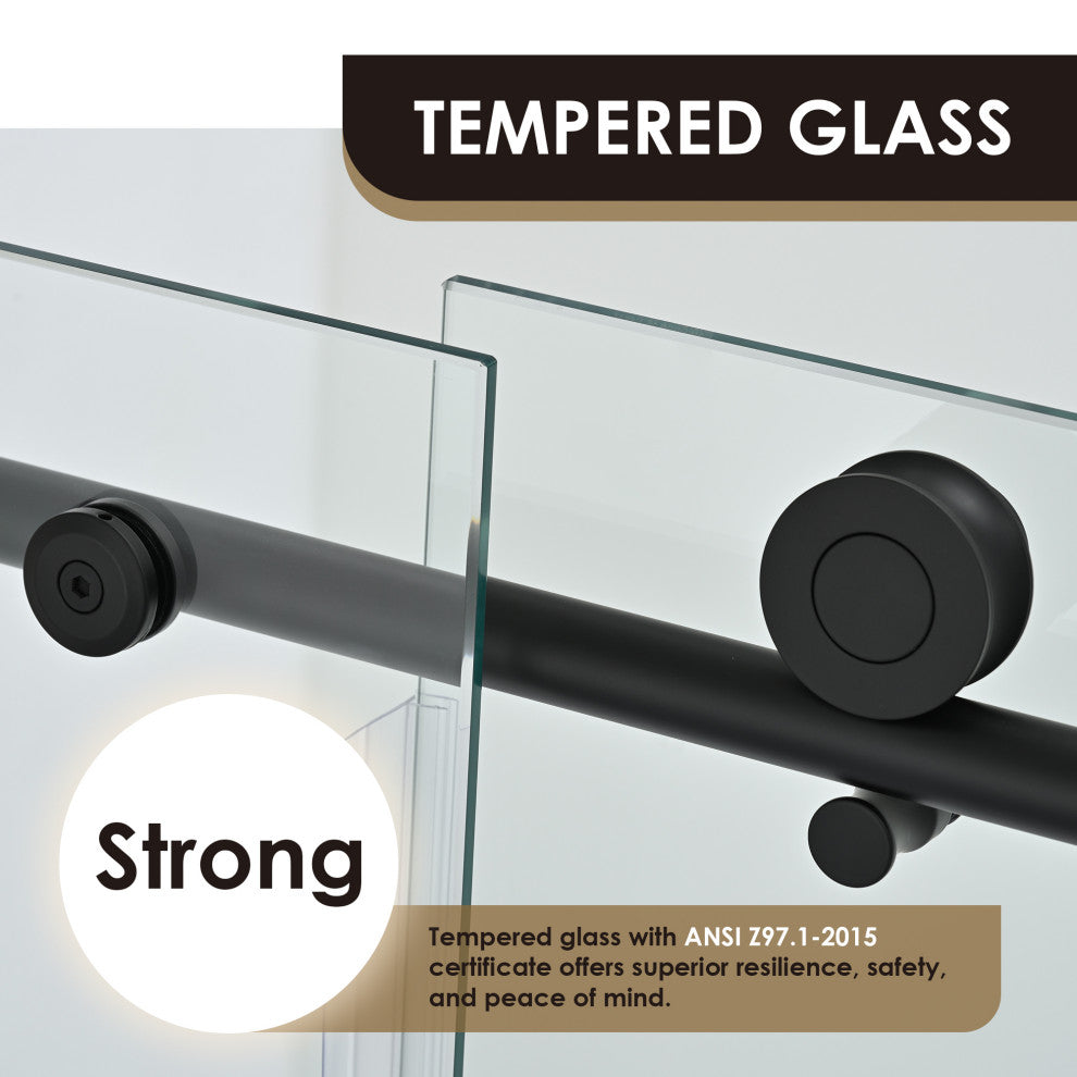 Lazaro Single Sliding Frameless Tub Door, Clear Glass, Matte Black, 60"wx58"h