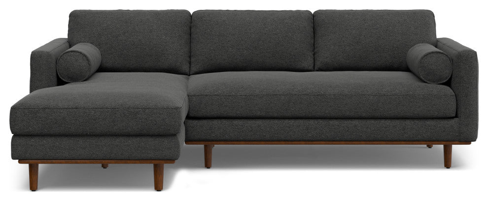 Morrison Mid Century Left Sectional Wide Sofa Tightly Woven Performance Fabric, Charcoal Grey