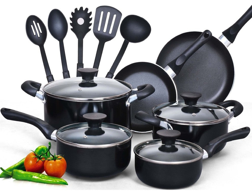 Cook N Home 15 Piece Non stick Black Soft handle Cookware Set