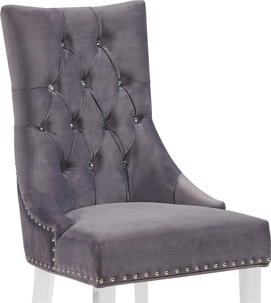Gobi Modern and Contemporary Tufted Dining Chair, Acrylic, Gray