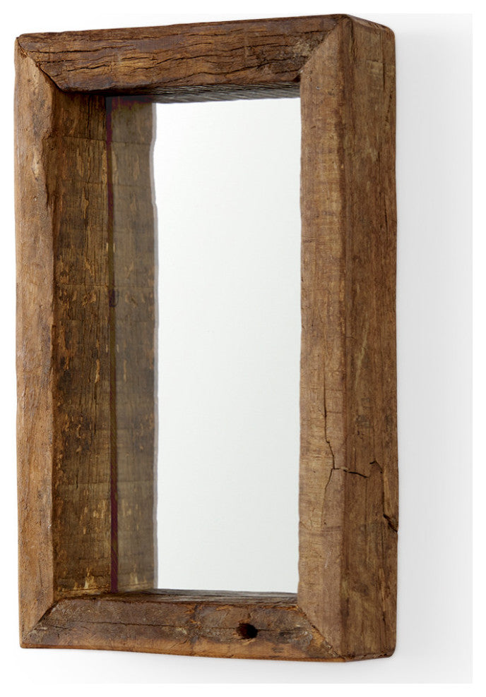 Gervaise Brown Solid Wood Frame Rectangular Wall Mirror, 12" x 7"