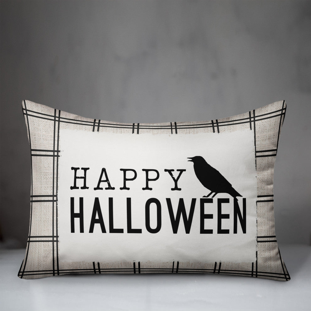 Happy Halloween Crow 14x20 Throw Pillow