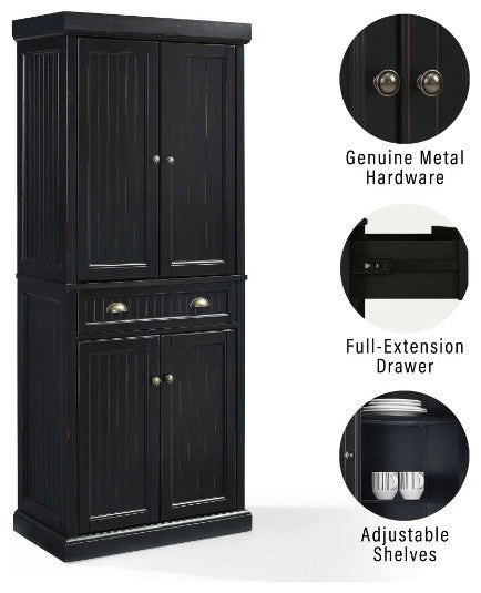 Seaside Kitchen Pantry, Distressed Black Finish