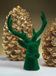 Flocked Stag Head Figurine Statue, Green