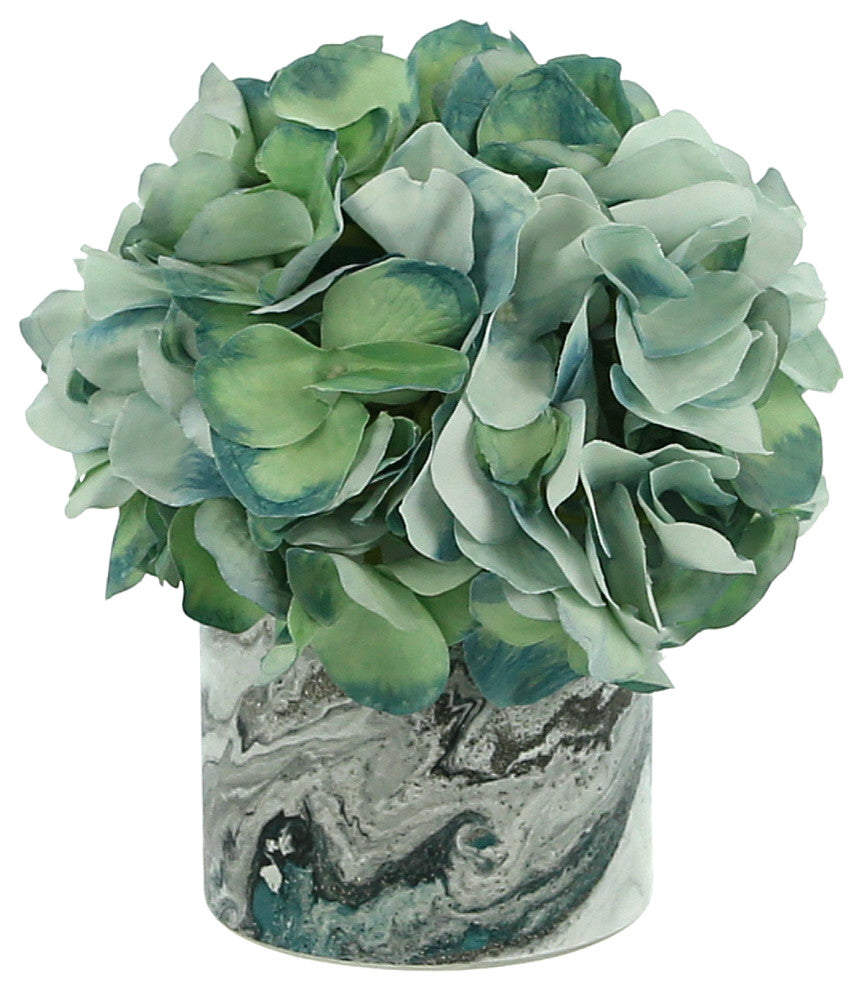 Hydrangea in a Glass Label Vase