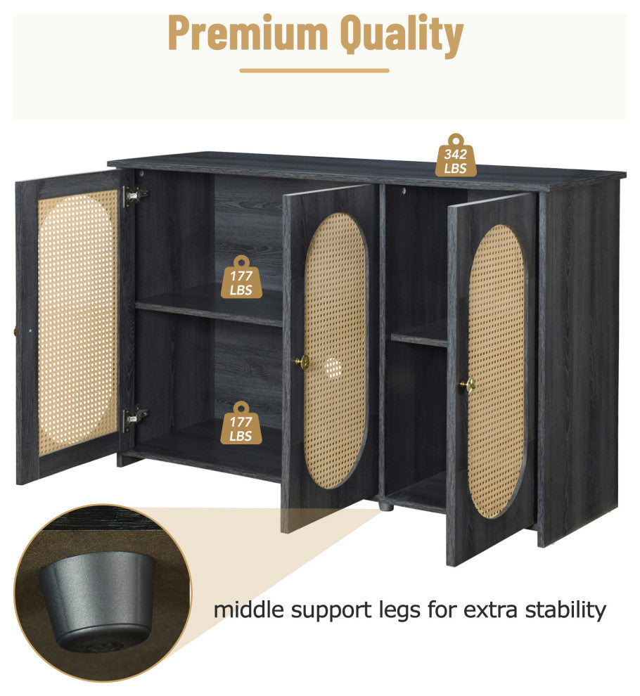 Gewnee  Retro 3-Door Sideboard with Large Storage Space, Antique Black