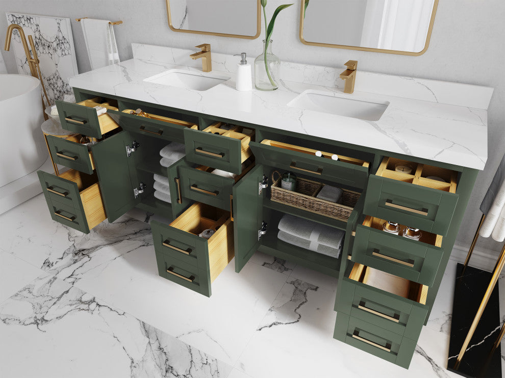 Cambridge 84 Double Sink Bath Vanity in Pewter Green 2" Carrara Quartz