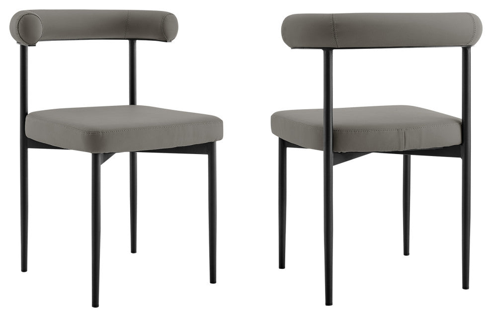 Shannon Matte Black Iron and Light Gray Faux Leather Dining Chair, Set of 2