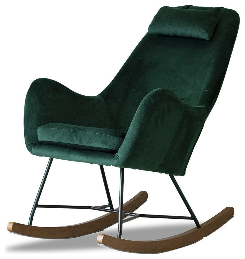 Rumi Mid-Century Modern Indoor Nursery Rocking Chair, Dark Green