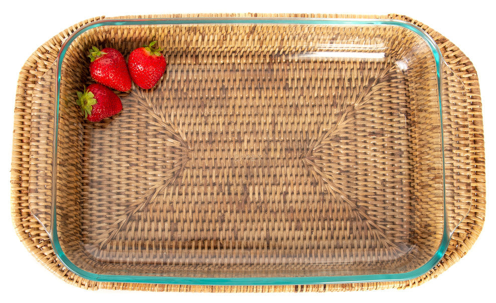 Artifacts Rattan™ Rectangular Baker Basket with Pyrex, Honey Brown, 13"x9"