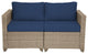 Maui 7-Piece Outdoor Conversation Set, End Table, Natural Aged Wicker, Cobalt