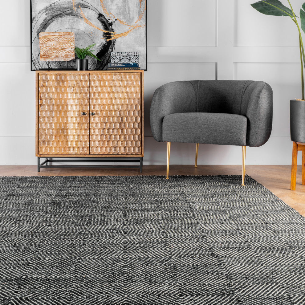 Nuloom Hand-Tufted Trellis Rug, Black 5'x8'