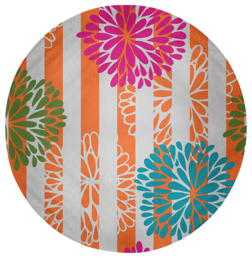 Flower Bursts Spring Chenille Rug, Pink, 5' Round