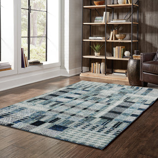 Aegina Distressed Plaid Area Rug, Blue, 3'3" X 5'2"