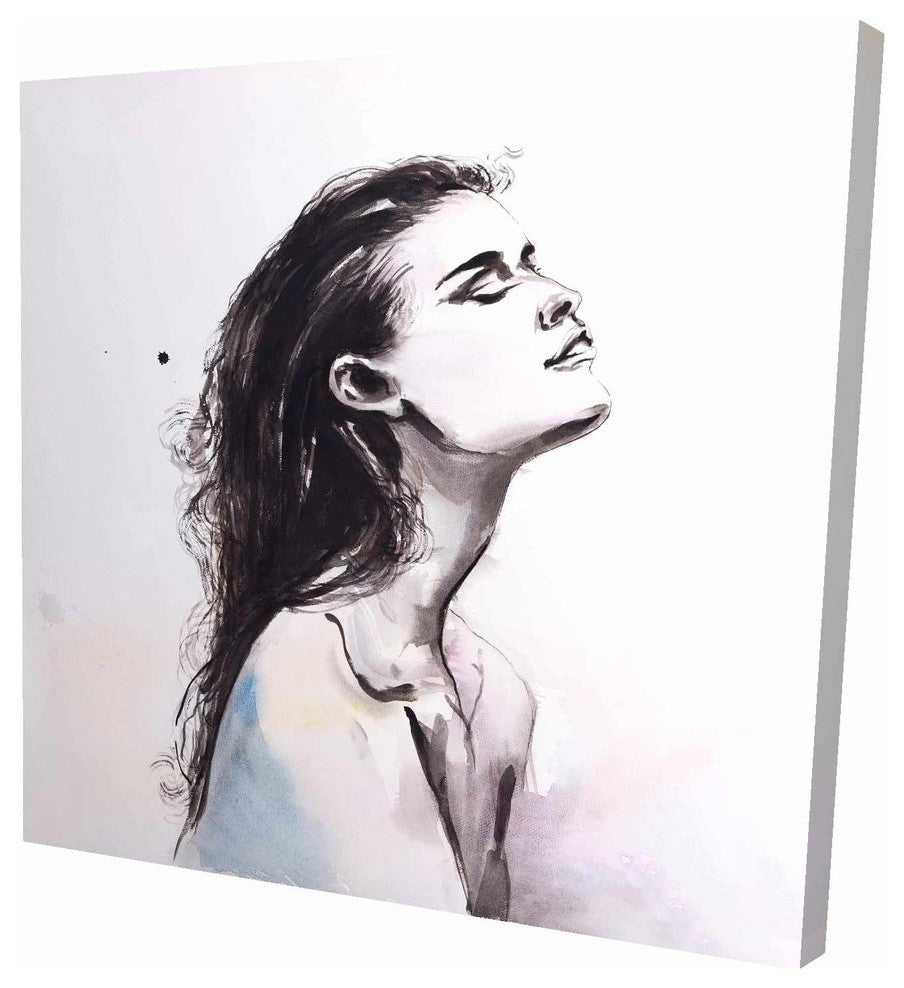 Watercolor Beautiful Woman, Fine Art Gallery Wrapped Canvas, 24"x24"