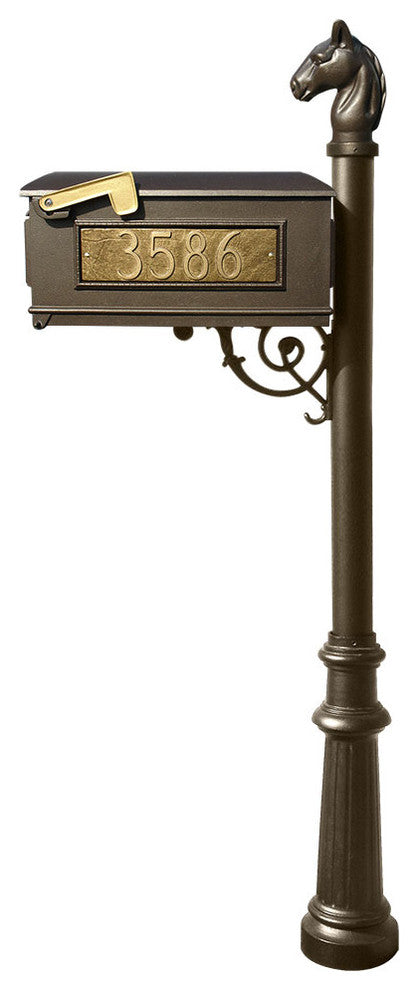 Lewiston Equine Mailbox Post System-Fluted Base, Horsehead Finial, Bronze