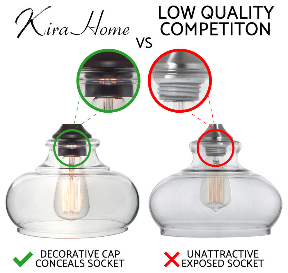 Kira Home Harlow 9" Farmhouse Pendant Light, Glass Shade, Adjustable Hanging