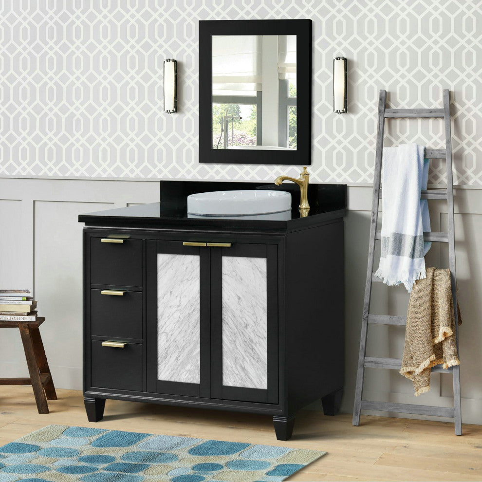 43" Single Vanity, Dark Gray Finish With Black Galaxy