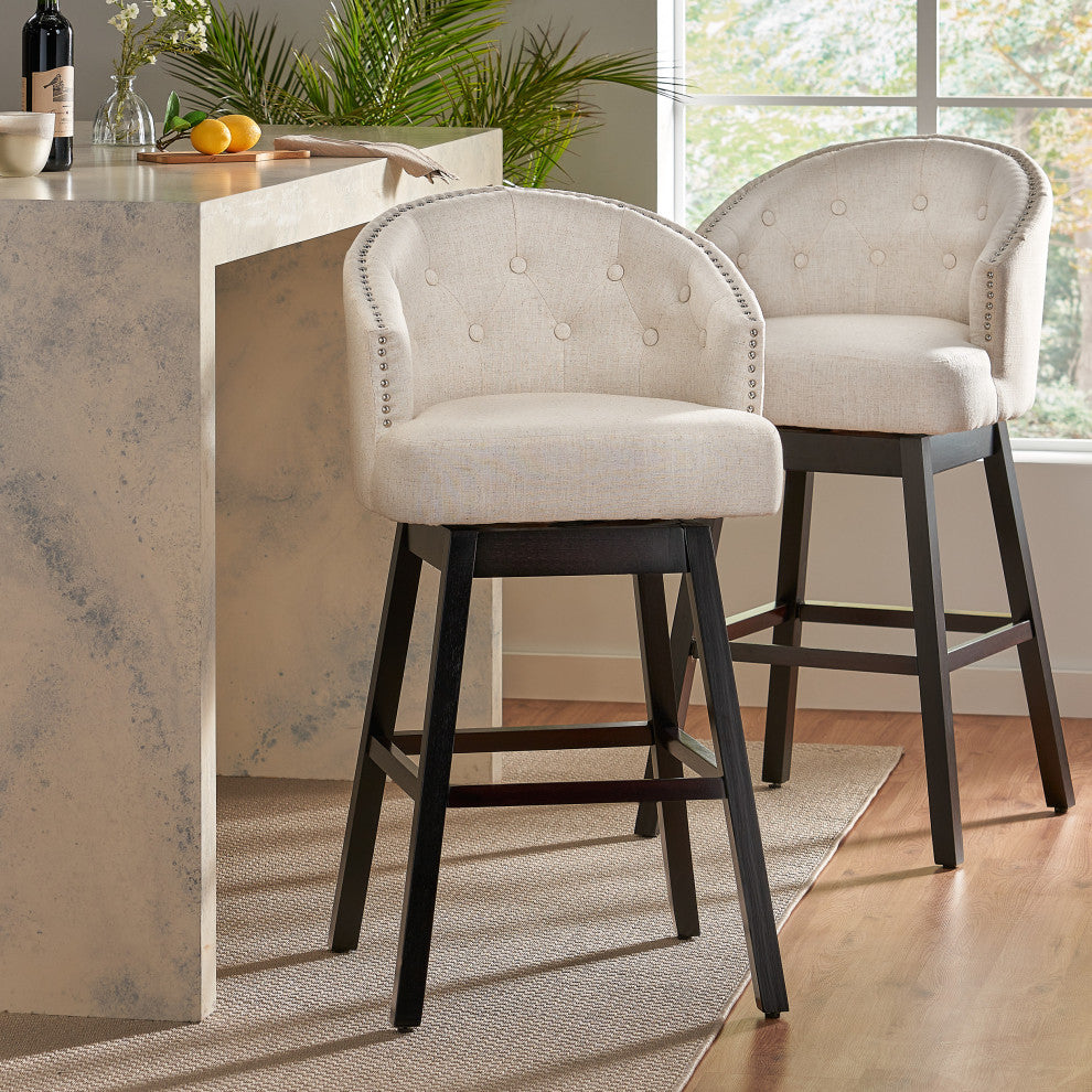 Westman Fabric Upholstered Swivel Seat Bar Stools, Set of 2