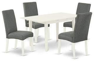 5Pc Dining Set, 4 Chairs, Butterfly Leaf Dining Table, Linen White