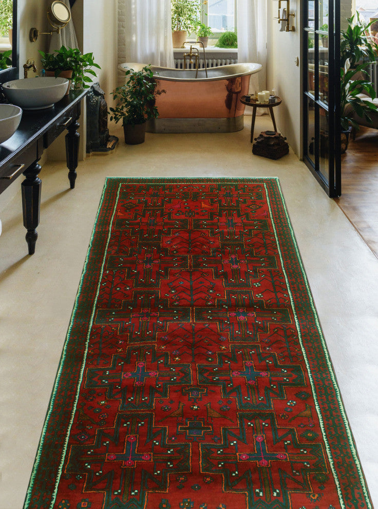 Fine Vintage Distressed Laylah Red/Ivory Runner, 4'0x10'3