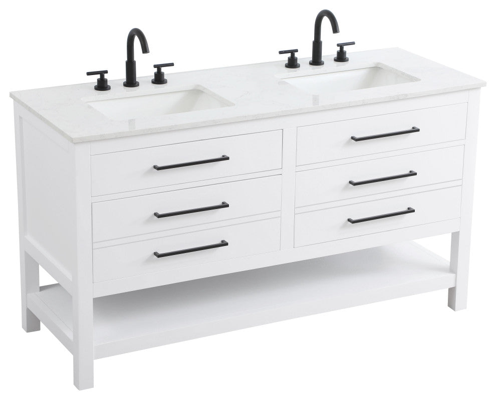 Home Living 60" Double Bathroom Vanity, White