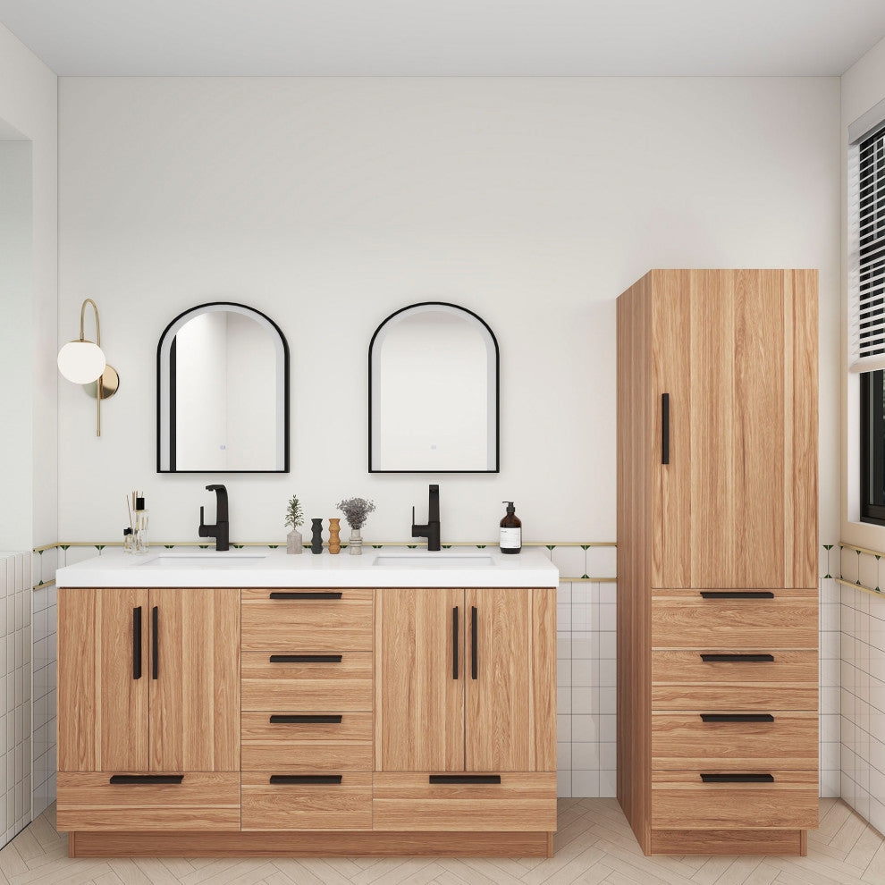 Carla 60" Freestanding Bathroom Vanity With Double Sink, White Oak