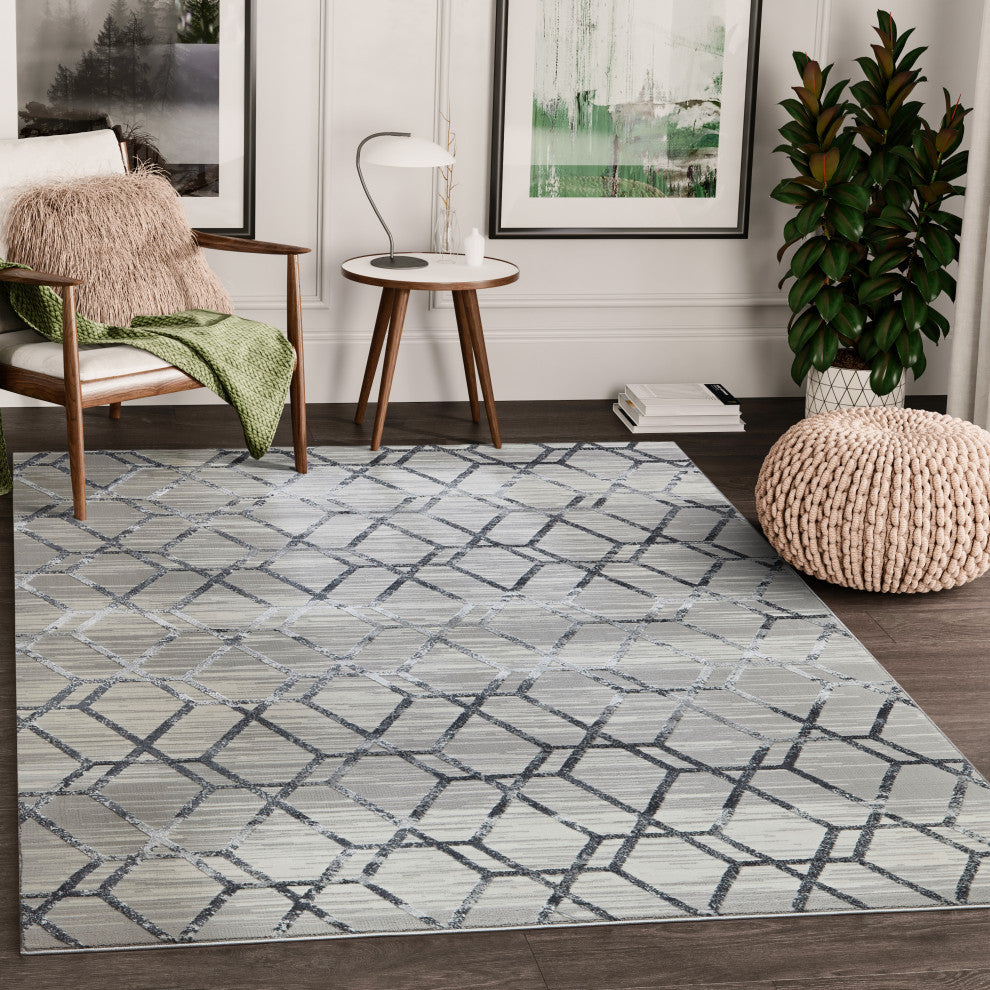 Abani Nova Nov120A Grey Silver Distressed Geometric Area Rug