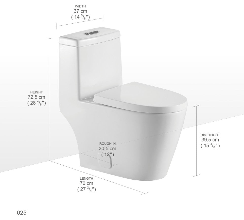 12 inches 0.88/1.2GPF Dual Flush One-Piece Toilet with Soft Close Seat