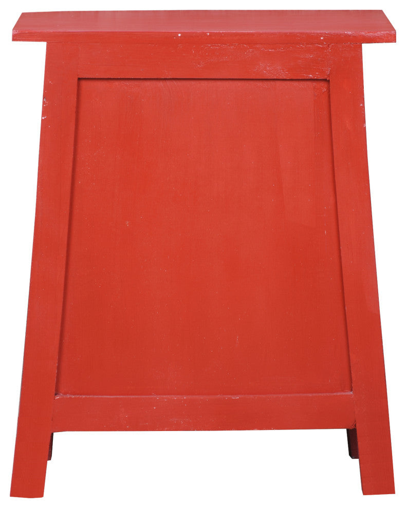 Solid Wood Zen End Table, Distressed Red Nightstand, Fully Assembled Cabinet