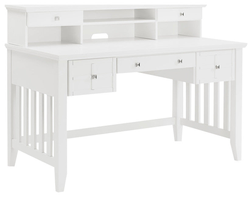Adler Computer Desk With Hutch, White Finish