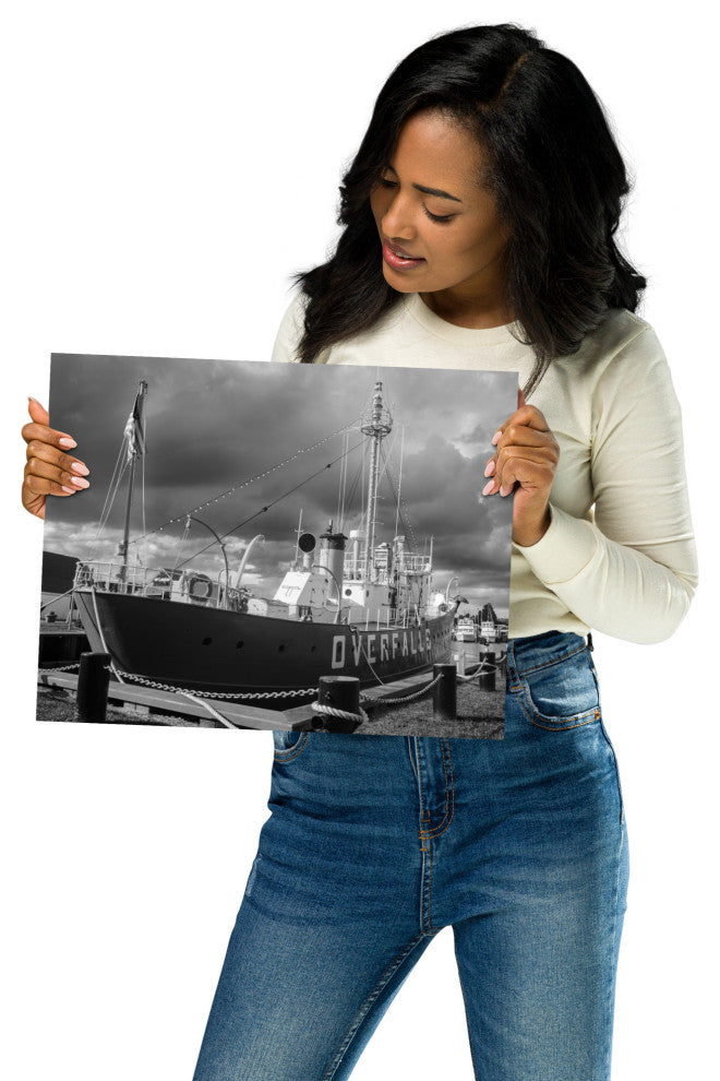 Overfalls Lightship Landscape Photo Black and White Unframed Wall Art Print, 11" X 14"