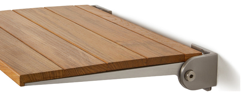 SlimLine Natural Teak Wood Folding Shower Bench Seat, Silver Frame