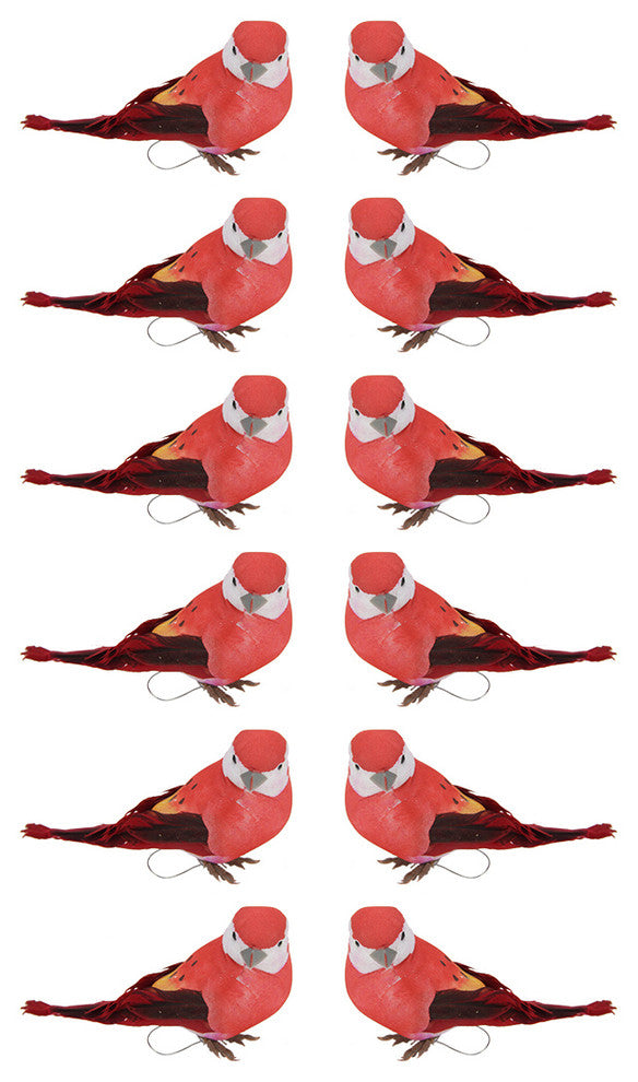Graceful Elegance Bird Christmas Ornaments, Red and White, Set of 12, 4.25"