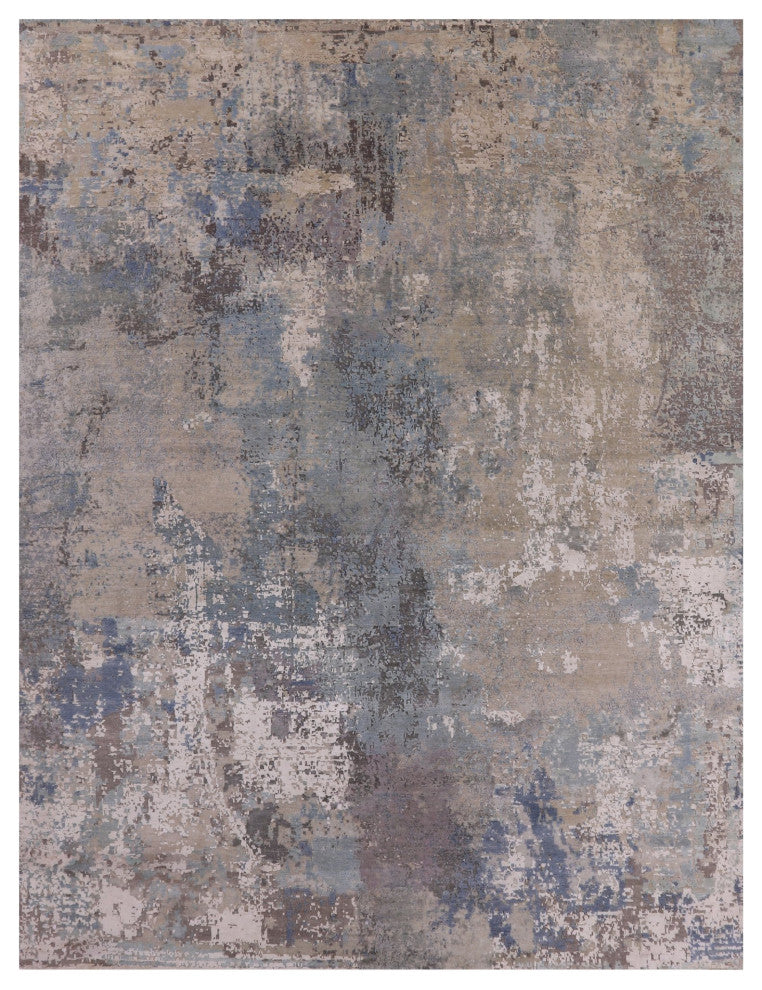 Wool and Silk Hand Knotted Abstract Rug 9' 2" X 12' 1" Q9030