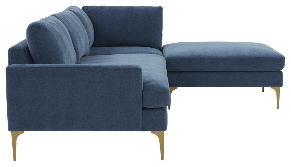 Serena Blue Velvet Right Arm Facing Chaise Sectional