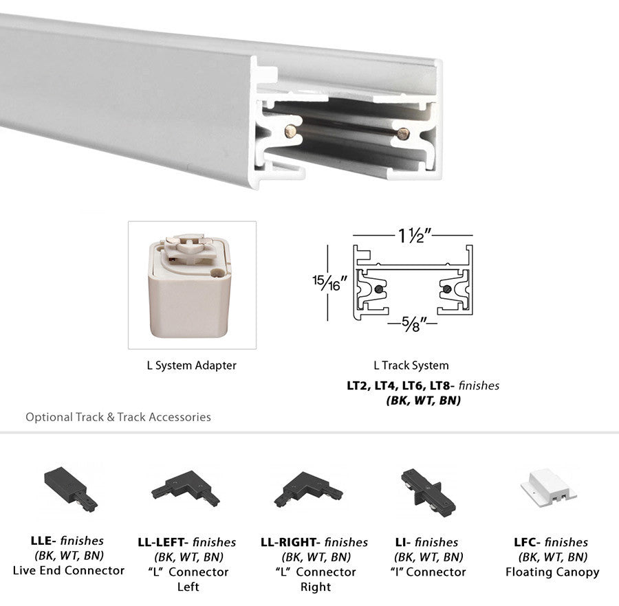 WAC Lighting L Track 4' Single Circuit 120V with 2 Endcaps in White