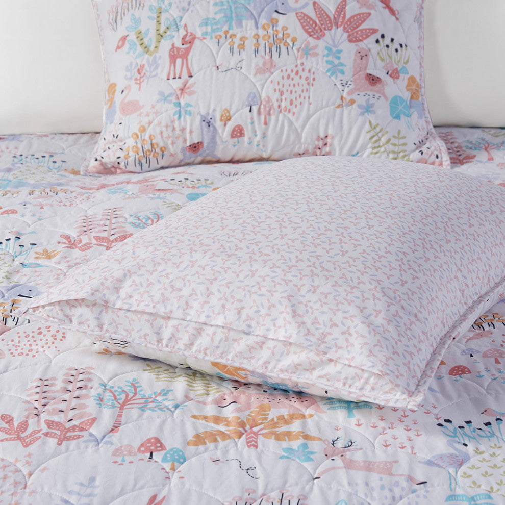 Urban Habitat Kids Iris Woodland Animals Reversible Cotton Quilt Set, Blush