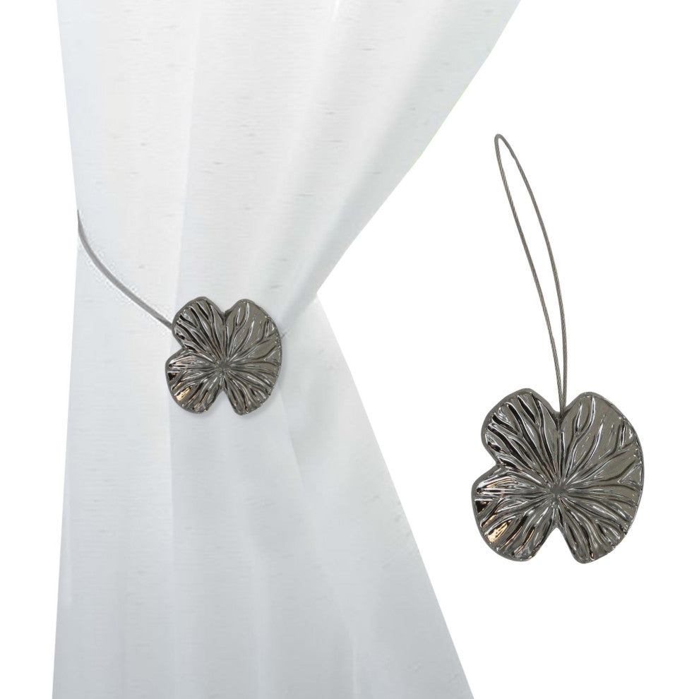 Magnetic Water Lily Curtain Tiebacks "“ Resin Floral Design, Graphite, Pack of 1