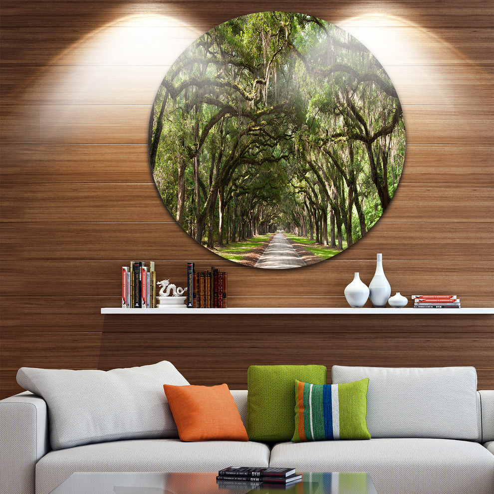 Live Oak Tunnel, Photography Round Wall Art, 11"