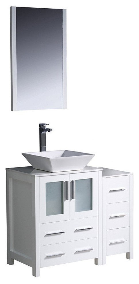 Torino 36" White Modern Bathroom Vanity With Side Cabinet, FFT1045BN