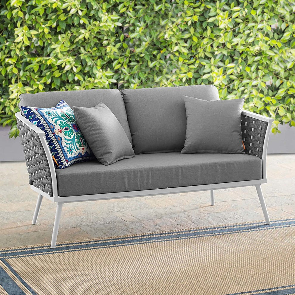 White Gray Stance Outdoor Patio Aluminum Loveseat