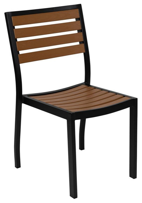 Lark 5 Pc Patio Table Set -30"x48" Table with 4 Stackable Faux Teak Chairs