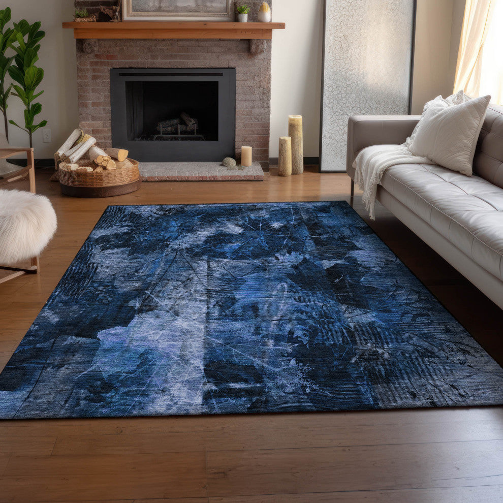 Premium Machine Washable Mayfield AMF560 Navy 10' x 14' Rug