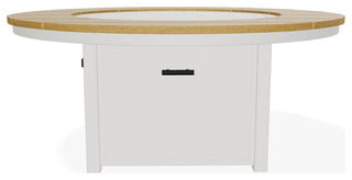 54" Round Marine Grade Fire Table with Propane Shelf, Snow/Teak