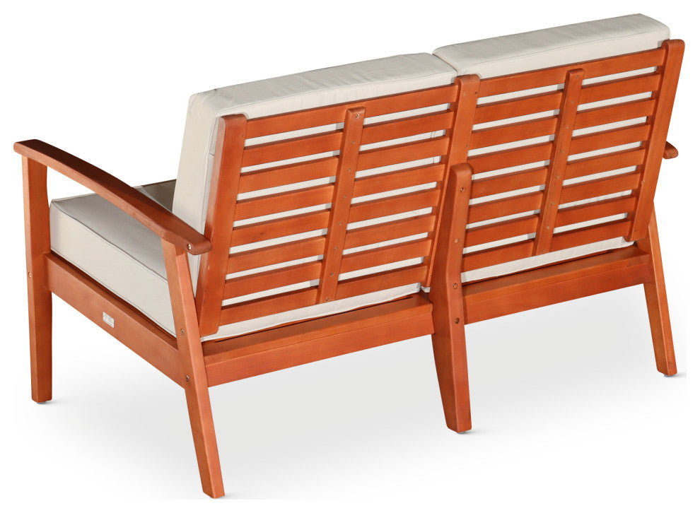 DTY Outdoor Living Longs Peak Eucalyptus Loveseat w/ Cushion, Natural Oil, Cream