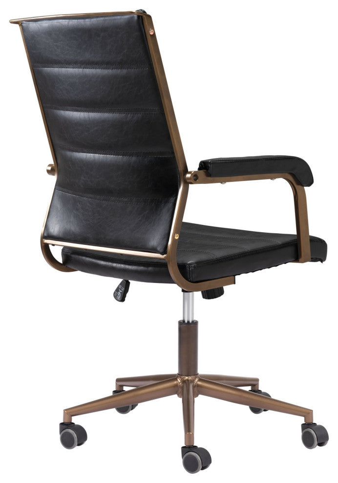 Chair, Faux Vinyl Leather, Steel, Vintage Black, Bronze, Home Business Office