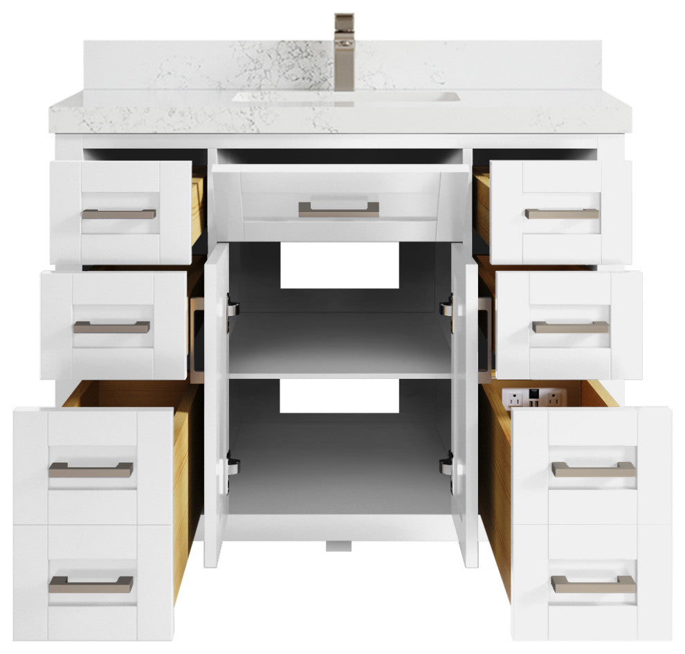 Cambridge 42 Single Sink Bath Vanity in White 2" Empira Quartz