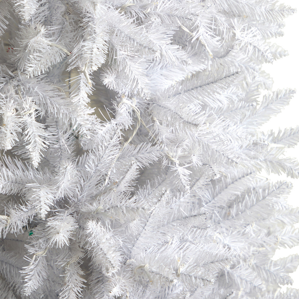 9' Slim White Artificial Christmas Tree With 600 White LED Lights/1860 Branches