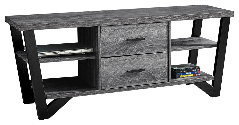 Tv Stand - 60"L / Grey-Black With 2 Storage Drawers